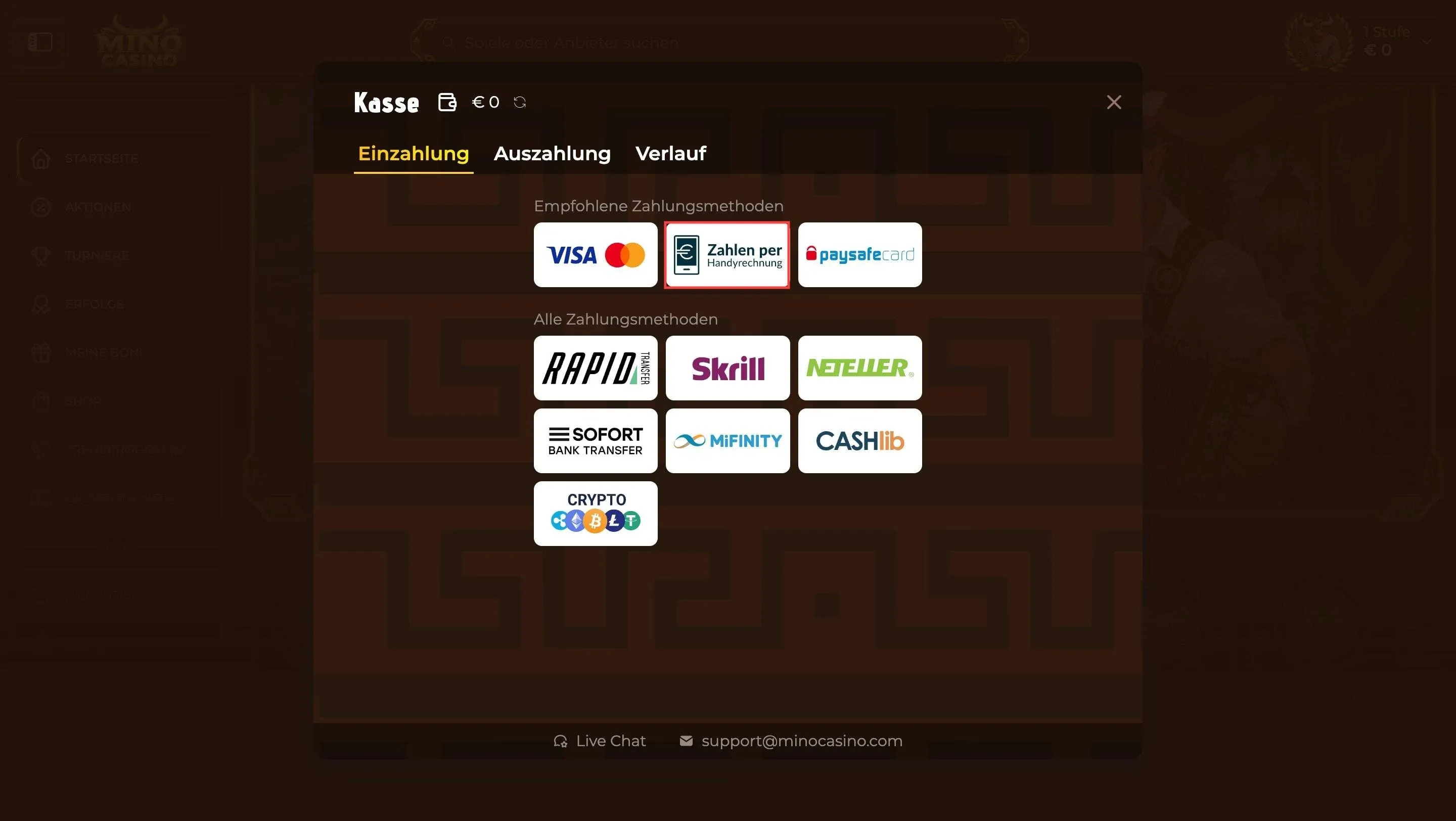 Mino casino mit Drei bezahlen